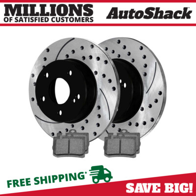 Rear Drilled Brake Rotors Black & Pads for Mercedes CLK350 C230 C280 SLK350 3.5L
