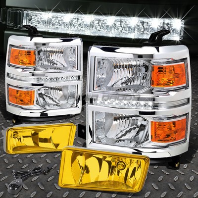 ХРОМИРОВАННАЯ СВЕТОДИОДНАЯ ФАРА DRL С ЯНТАРНЫМ УГЛОВЫМ СИГНАЛОМ + ЯНТАРНАЯ ПРОТИВОТУМАННАЯ ФАРА ДЛЯ 14-15 SILVERADO