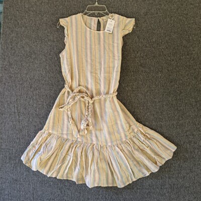 New Marine Layer Mini Laney Dress XS  Beachy Stripe Ruffles $128 Linen Blend 
