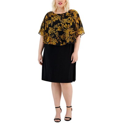 Connected Apparel Женское черное шифоновое платье-футляр с накладками Plus 24W BHFO 4946