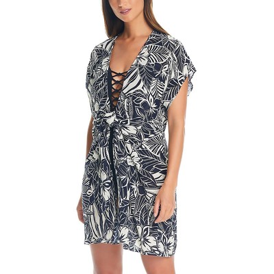 Bleu Rod Beattie Womens Black Printed Short Sleeve Cover-Up Wrap Top M BHFO 2715