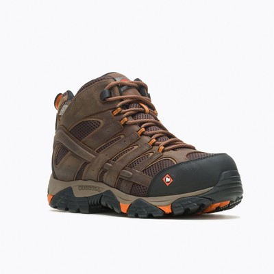 Pre-owned Merrell Work Men's Moab Vertex Mid Wp Comp Toe Work Boot Clay - J11617 In Orange