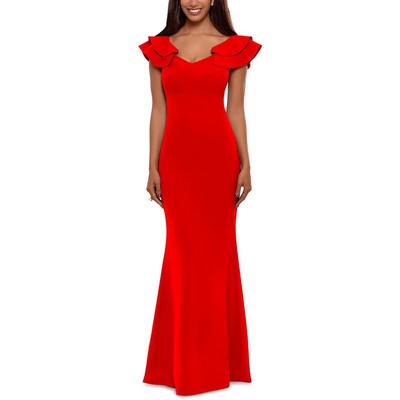 Женское официальное вечернее платье из красного крепа с оборками Betsy & Adam, 6 BHFO 5078