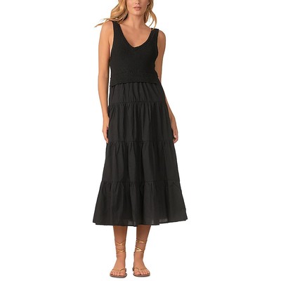 Elan Womens Mixed Media Sleeveless Tank Midi Dress BHFO 3148