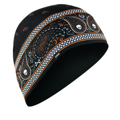 Zan  Helmet Liner/Beanie SportFlex  Series Black & Orange Classic Bandana
