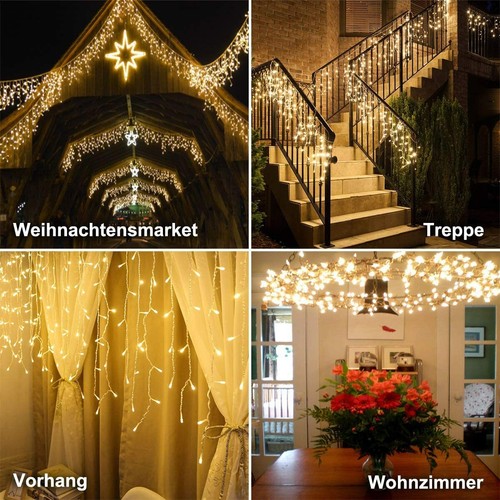 5M+2M Led Lichtervorhang Eisregen Lichterkette warmweiß IP65 Garten Außen Deko