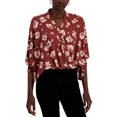 

Женская розовая блузка с эластичным подолом Alfani, рубашка Petites  BHFO 8090, Crimson floral