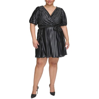 Женское черное плиссированное платье с запахом и складками DKNY Plus 14W BHFO 2257