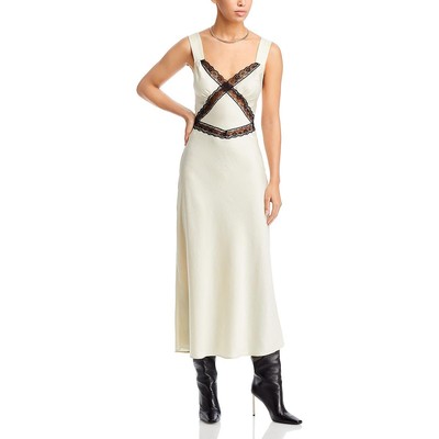 Длинное вечернее платье-комбинация Bardot Womens Emory с белой кружевной отделкой 6 BHFO 4124