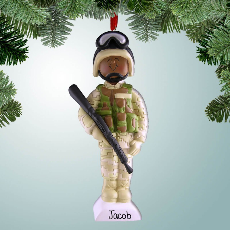 Personalized Military Personnel with Digicams - Dark Skin Christmas Ornament
