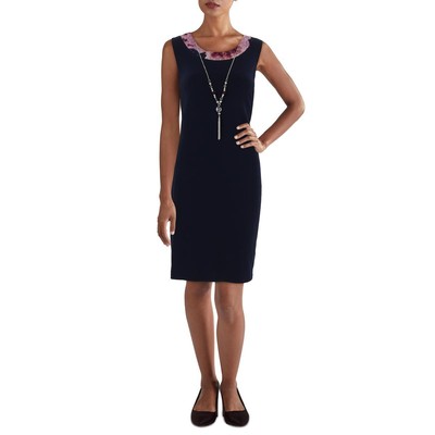 R&M Richards Womens Navy Metallic Floral Print Shift Dress Petites 8P BHFO 8308