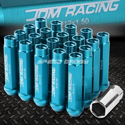 АЛЮМИНИЕВЫЙ КОРПУС JDM НЕБЕСНО-ГОЛУБОГО ЦВЕТА С ОТКРЫТЫМ КОНЦОМ, КОМПЛЕКТ ИЗ 20 ГАЕК + КЛЮЧ M12X1,5 ДИАМЕТРОМ 25 ММ / ВЫСОТОЙ 90 ММ