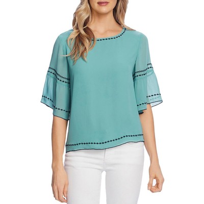 Vince Camuto Womens Green Chiffon Embroidered Blouse Top XS BHFO 9826