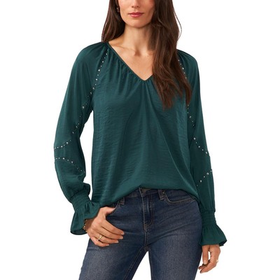 Женская зеленая блузка с V-образным вырезом и складками Vince Camuto XS BHFO 0305