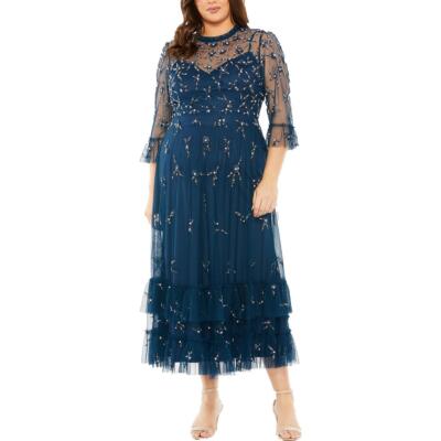Mac Duggal Womens Blue Embellished Evening Dress Gown Plus 18W BHFO 3527