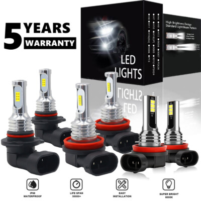 For Toyota Highlander 2014-2019 6X LED Headlight+Fog Light Bulbs Combo Kit 6500K