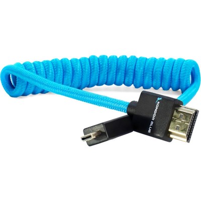Спиральный кабель HDMI с нейлоновой оплеткой Kondor Blue 12-24 для встроенных мониторов, синий