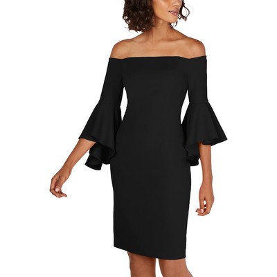 Calvin Klein Womens Black Off-The-Shoulder Mini Sheath Dress 6 BHFO 1431