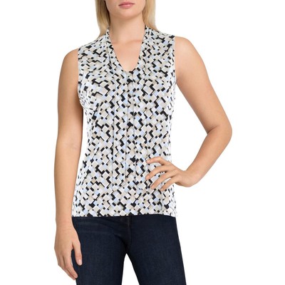 Anne Klein Womens Beige Printed Sleeveless Top Blouse Shirt S BHFO 5656