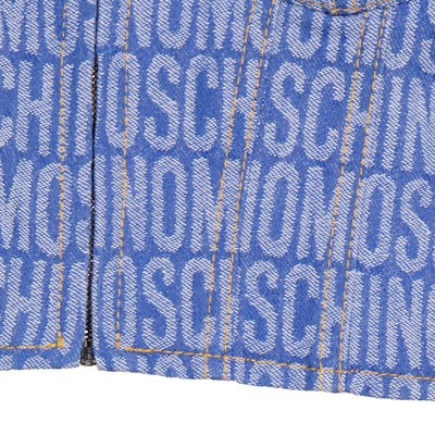 Pre-owned Moschino Ladies Fantasy Print Blue Monogram Denim Cropped Top In Multicolor