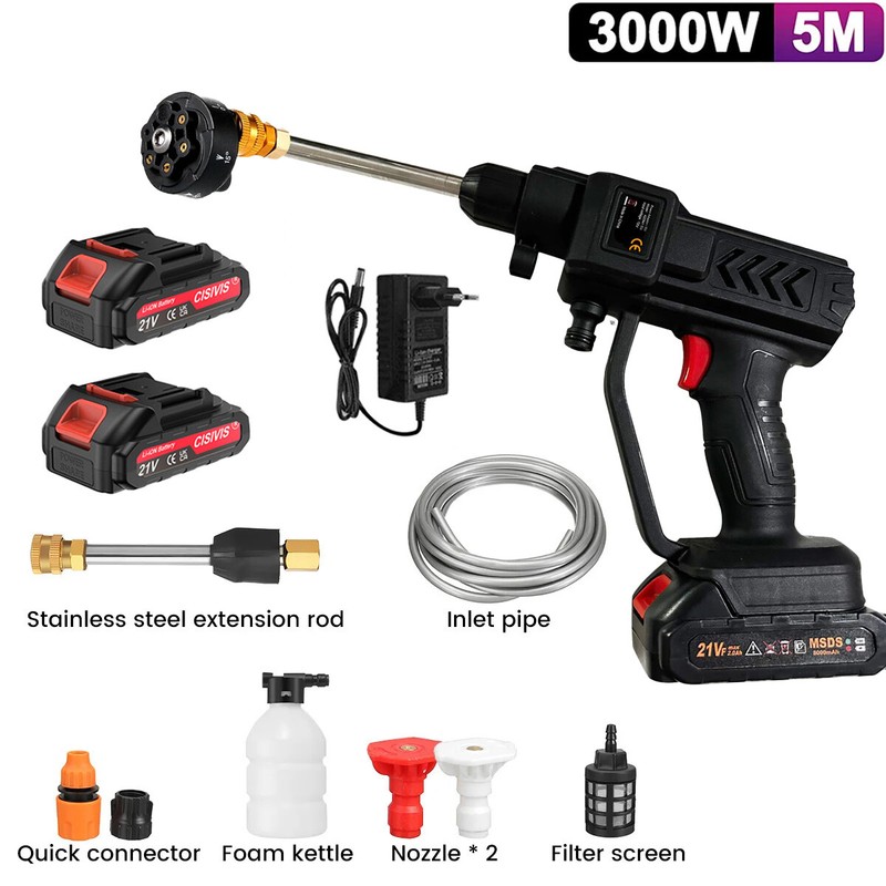 3000W Akku Hochdruckreiniger 2 Akkus Auto Mobiler Druckreiniger Spritzpistole