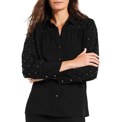 Женская блузка Nic + Zoe Constellation с черным воротником и пуговицами L BHFO 0279