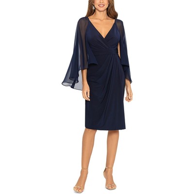 Женское темно-синее вечернее платье-футляр миди с накидкой и длинным рукавом Betsy & Adam 8 BHFO 1703