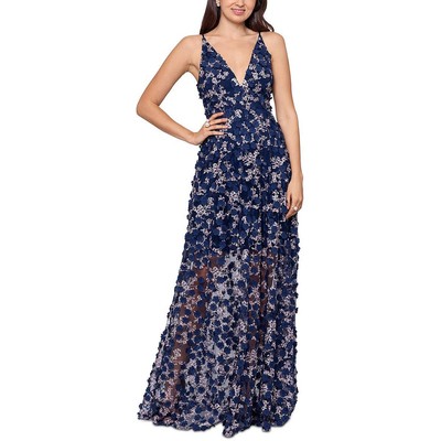 

Женское темно-синее вечернее платье Xscape с расклешенной вышивкой  BHFO 0624, Navy/blush