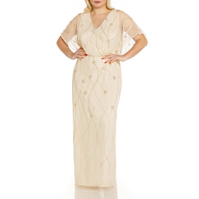 

Женское вечернее платье цвета слоновой кости с украшением Adrianna Papell Plus  BHFO 7862, Soft silk