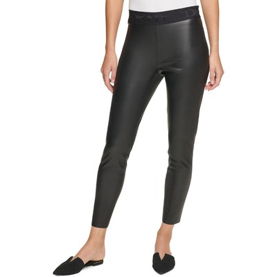 Женские черные леггинсы-стрейч с логотипом из искусственной кожи DKNY XS BHFO 9061