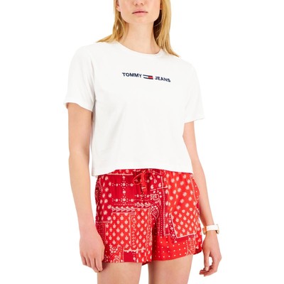 Женская линейная белая хлопковая футболка с логотипом Tommy Jeans L BHFO 3481