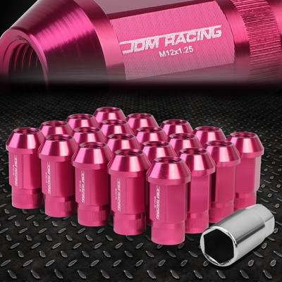 [20шт] Набор гаек с открытыми алюминиевыми колесными наконечниками M12x1.25 + Удлинительный адаптер розового цвета