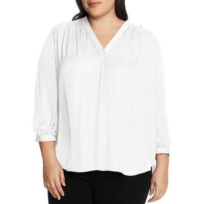 Vince Camuto Womens White V Neck Hi Low Top Blouse Shirt Plus 3X BHFO 8843