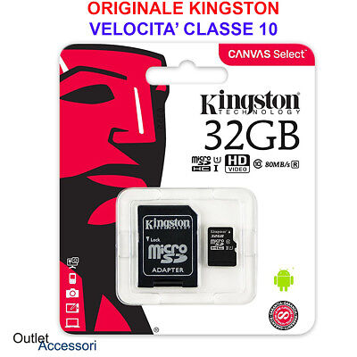 Memoria Memory Card Micro SD Kingston 32GB per Samsung s4 s5 j3 j5 j7 a3 a5 a7