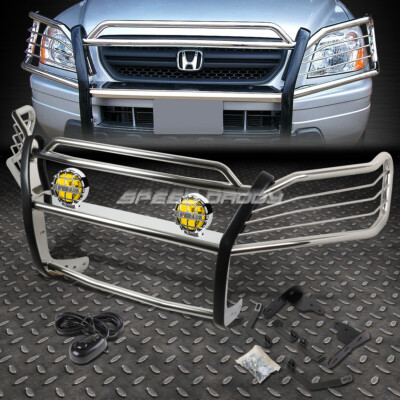 ХРОМИРОВАННАЯ РЕШЕТКА РАДИАТОРА + КРУГЛАЯ ПРОТИВОТУМАННАЯ ФАРА ЯНТАРНОГО ЦВЕТА ДЛЯ 03-08 HONDA PILOT YF1/YF2