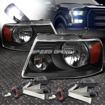ФАРА С ЧЕРНЫМ КОРПУСОМ + ЯНТАРНЫЙ УГОЛОК + БЕЛАЯ СВЕТОДИОДНАЯ СИСТЕМА 6000K ДЛЯ FORD F150 04-08