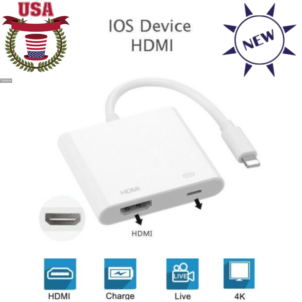 Lightning to HDMI Digital TV AV Adapter 1080P HDMI Cable For Apple iPad iPhone