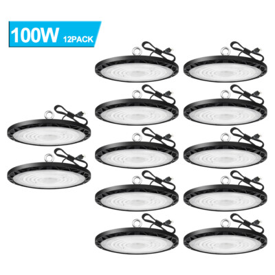 12 Pack 100W UFO LED High Bay Light Garage Industrial Commercial Warehouse Lamp