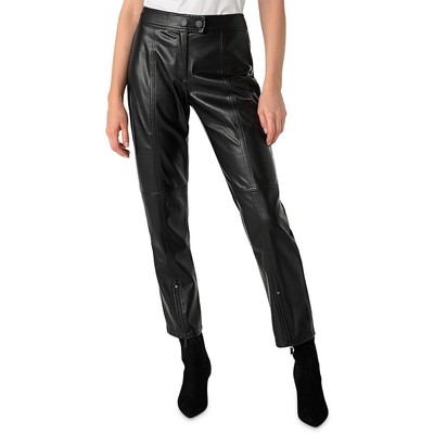 Женские черные брюки прямого кроя из искусственной кожи Karl Lagerfeld Paris 10 BHFO 6399