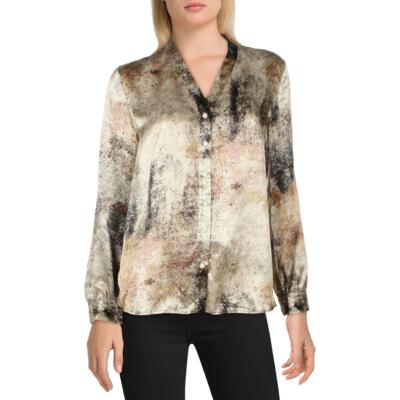 

Женская зеленая шелковая блузка на пуговицах с принтом Eileen Fisher,  BHFO 3381, Тёрн