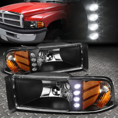 Для пикапа Dodge Ram 1994-2002 годов выпуска Черный корпус, Янтарные угловые фары со светодиодной подсветкой DRL