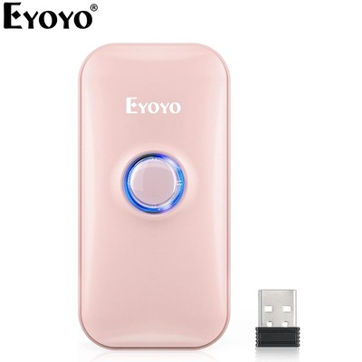 Eyoyo Mini 1D 2.4G Bluetooth Barcode Scanner USB Wired & 2.4G Code Reader Pink