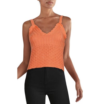 Женская оранжевая вязаная крючком майка без рукавов с V-образным вырезом Madden Girl, L BHFO 4986