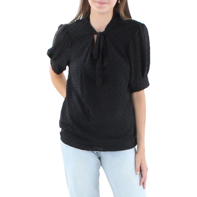 

CeCe Womens Black Clip Dot Tie Neck Top Blouse Shirt  BHFO 0959, Rich black