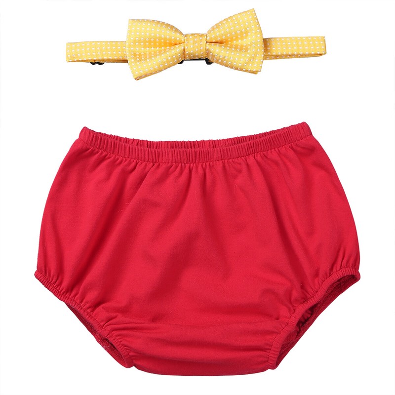2PCS Baby Boy 1st Birthday Outfit Bloomer Shorts Bowtie Cake Smash Photo Props