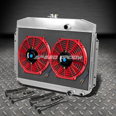 3-РЯДНЫЙ ПОЛНОСТЬЮ АЛЮМИНИЕВЫЙ РАДИАТОР + 2 КРАСНЫХ ВЕНТИЛЯТОРА ДЛЯ 61-64 F100 F250 F350 Y-BLOCK 6CYL/V8