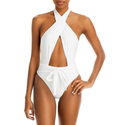 PQ Swim Женский цельный купальник Alex White Twist Halter Beachwear L BHFO 0021