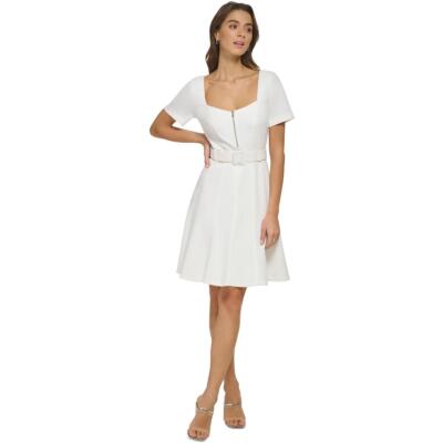 DKNY Womens Ivory Crepe Belted Sweetheart Fit & Flare Dress 8 BHFO 9097
