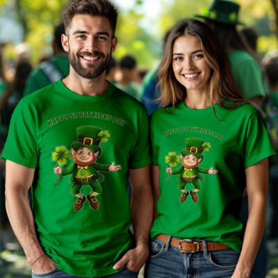 Leprechaun Holding Clover Mens Womens Funny St.Patricks Day T-Shirts Tee #STPD