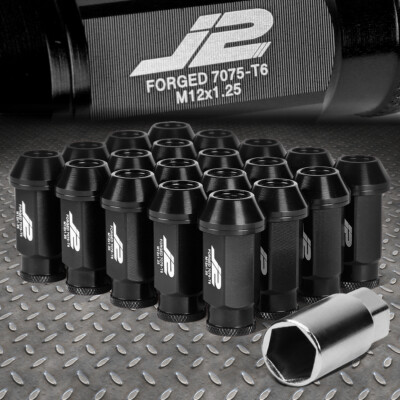 J2 ENGINEERING 7075 АЛЮМИНИЙ M12X1.25 20ШТ 50 ММ ГАЙКА С ОТКРЫТЫМ НАКОНЕЧНИКОМ с АДАПТЕРОМ ЧЕРНОГО ЦВЕТА